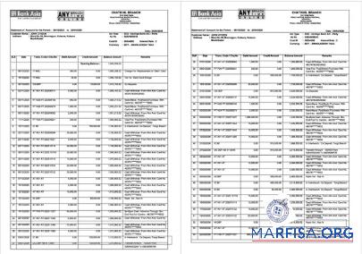 Blank Bangladesh bank Asia PLC statement of account word 2 pages real example